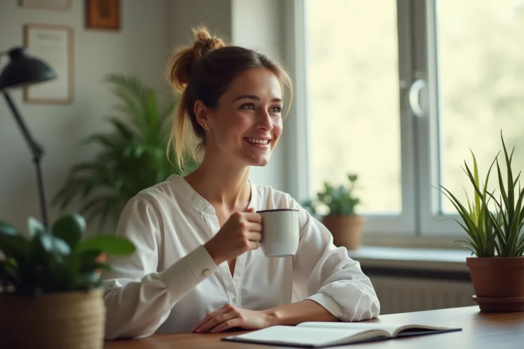 persona trabajando tranquila, sabiendo que vive en propósito